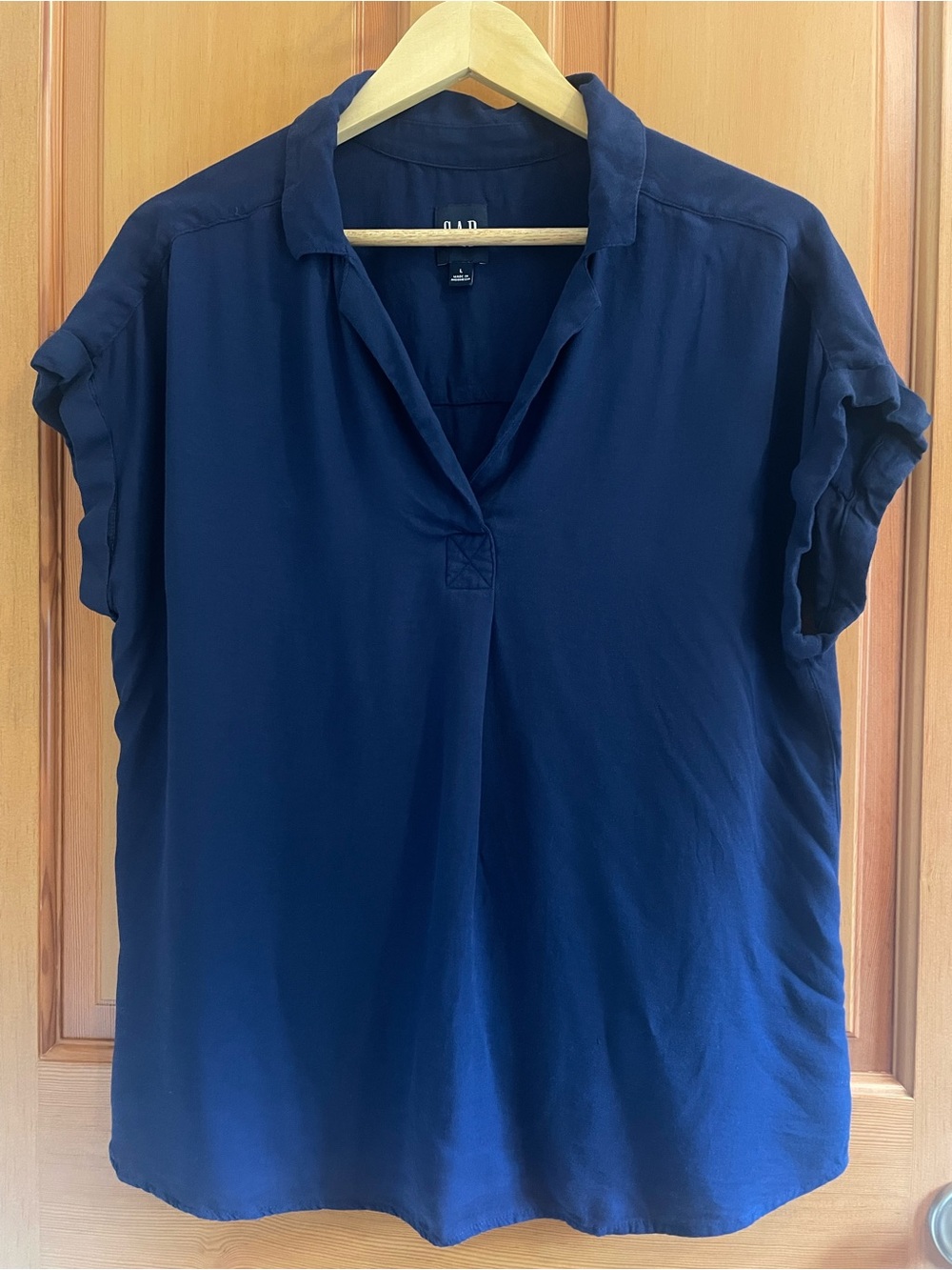 Gap Navy Popover Blouse V-Neck Relaxed Fit L